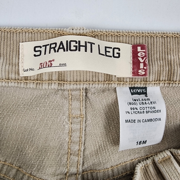 LEVIS 505 Womens Tan Corduroy Straight Leg Pants Size 16M (36x31) - Picture 4 of 8